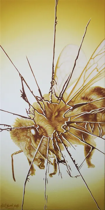 Abeja, 2023. Acrílico sobre lienzo, 60 × 30 cm. Trillizos Torres Pacheco.