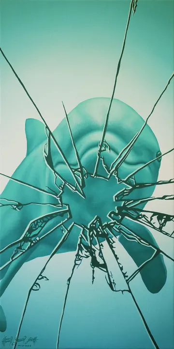 Delfín, 2023. Acrílico sobre lienzo, 60 × 30 cm. Trillizos Torres Pacheco.