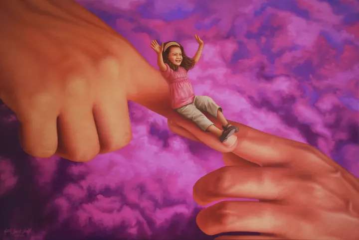 La resbalaniña, 2022. Acrílico sobre lienzo, 67 × 100 cm. Trillizos Torres Pacheco.