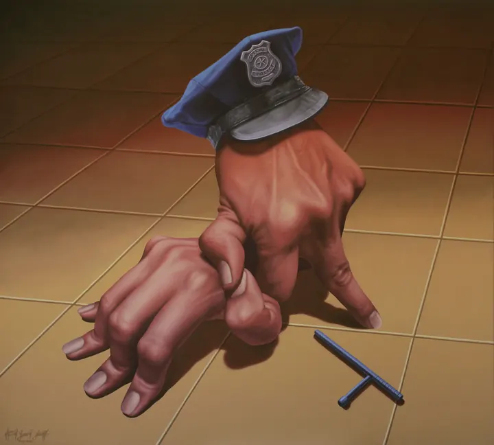 ¡No te muevas!, 2023. Acrílico sobre lienzo, 90 × 100 cm. Trillizos Torres Pacheco.