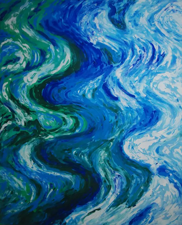Ondas, 2020. Acrílico sobre lienzo, 200 × 160 cm. Trillizos Torres Pacheco.