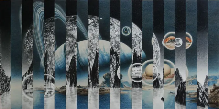 ¿Tijuana?, 2016. Grafito y lápices de color sobre papel, 50 × 100 cm. Trillizos Torres Pacheco.