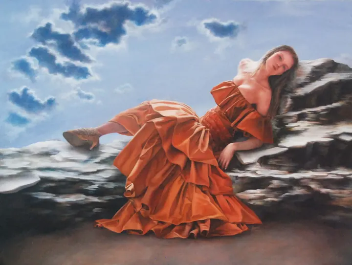Tranquila, 2016. Acrílico sobre lienzo, 30 × 40 pulg.. Trillizos Torres Pacheco.